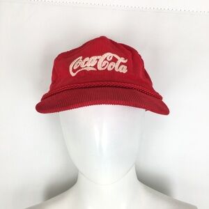 Vintage Coca Cola Corduroy Trucker Hat Red Cap Nissin Tag Coke Rope Railroad Hat